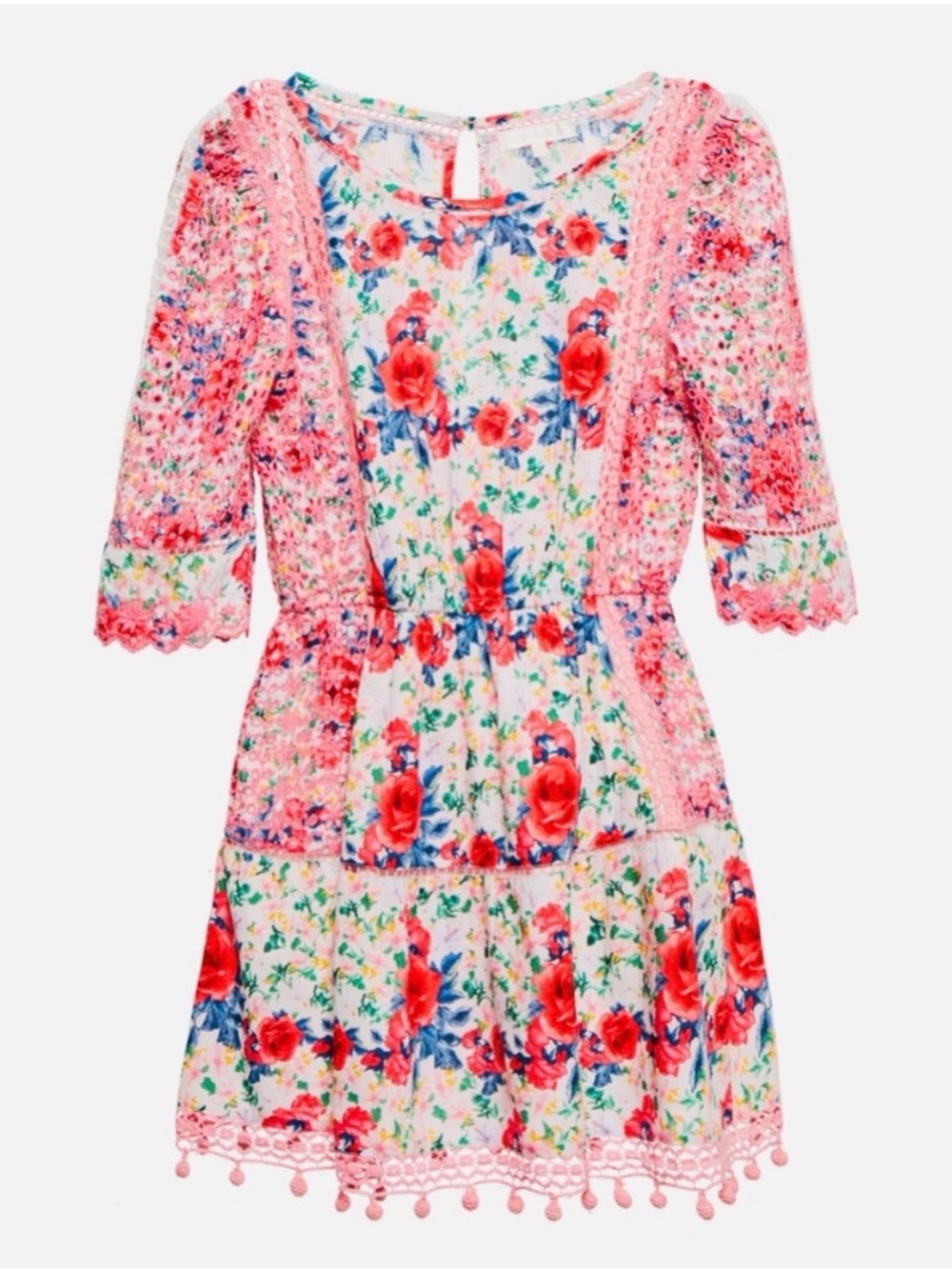 LoveShackFancy Novalie Mini Dress Pink Floral Lace Trim Size XS